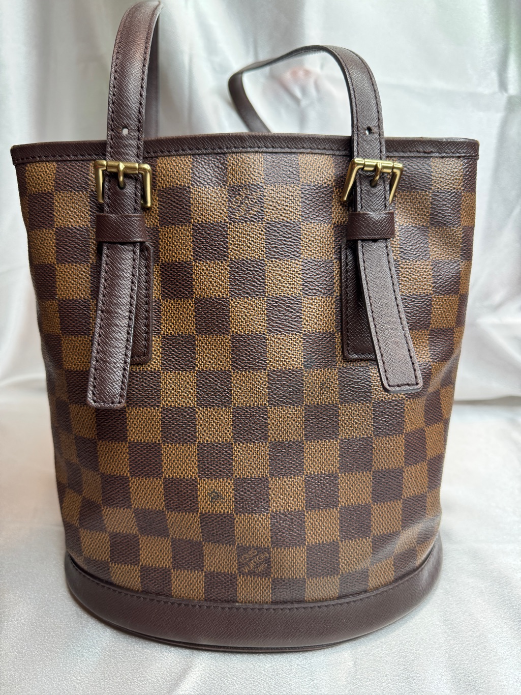 Louis Vuitton Damier Ebene Bucket Bag With Dark Brown Trim & Coa